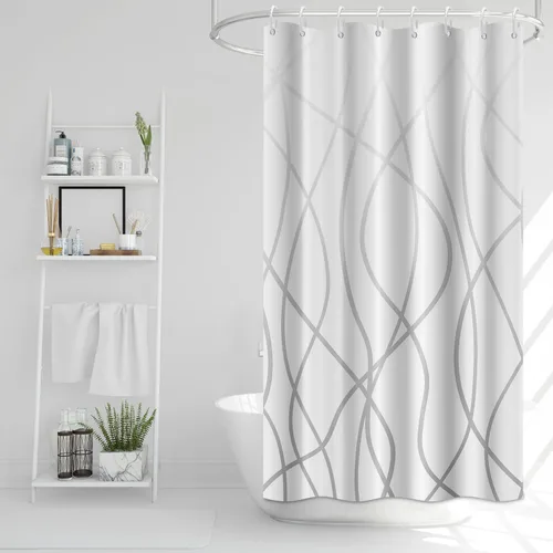 Miniatura 54 de Cortina de ducha pequeña a rayas gris claro degradado para baño, 36 x 72 pulgadas, juego de cortina de ducha geométrica para cabina de RV