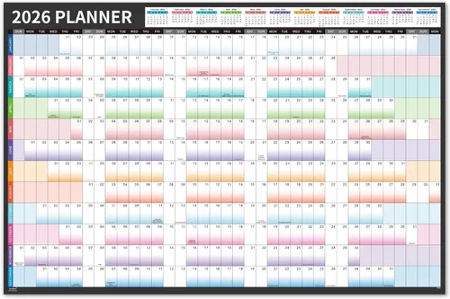 Calendario de Pared Anual 2026 - Calendario de Pared 2026, Ene.2026 - Dic.2026, Calendario Mensual de 12 Meses con Fechas Julianas, Varillas