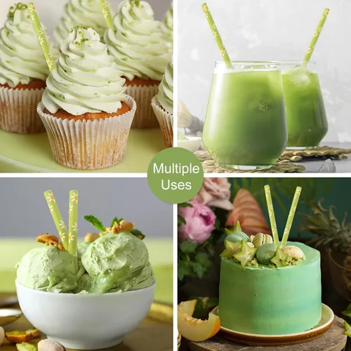 Miniatura 4 de Whaline 100 popotes de papel desechables con diseño de flores verdes para primavera, verano, cumpleaños, baby shower, suministros de fiesta, jugos