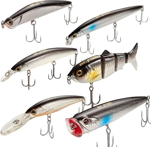 Miniatura 9 de Dr.Fish Señuelos de pesca surtidos, de 5 pulgadas. Señuelos con diseño de peces pequeños, con anzuelo, para peces de agua dulce o salada. Señuelos