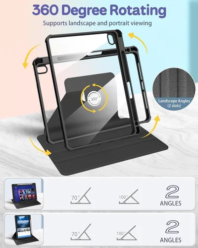Miniatura 4 de Funda para iPad (A16) 11ª/10ª generación de 10.9 pulgadas 2025/2022, piel sintética con soporte giratorio de 360 grados, cubierta protectora de TPU