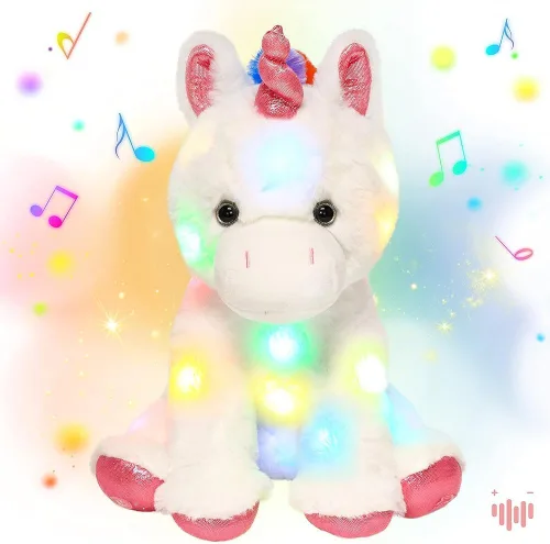 Miniatura 12 de Hopearl Unicornio de peluche con luces LED, flexible, con luces de noche que brillan en la oscuridad, para festival, cumpleaños, niños pequeños