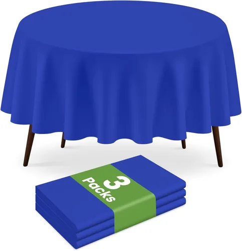 Miniatura 30 de Paquete de 2 manteles redondos desechables color azul oscuro, manteles de plástico para fiestas, 84 x 84 pulgadas, impermeable, para campamento