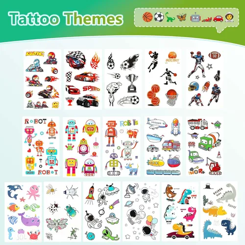 Miniatura 2 de Más de 150 tatuajes temporales que brillan para niños - Envueltos individualmente, impermeables, brillan en la oscuridad - Dinosaurio, océano