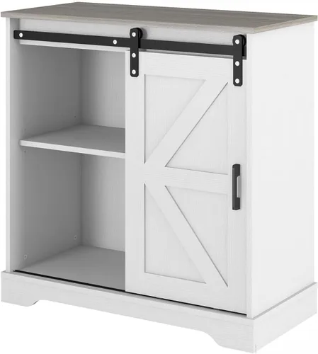 Panana Aparador Buffet con Puerta Corrediza de Granero Gabinete de Almacenamiento Barra de Café Cocina Estilo Granja (Gabinete Blanco Superficie