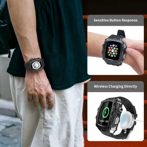 Miniatura 5 de Funda de metal de lujo con correa para Apple Watch Series 9, 8, 7, 1.772 pulgadas, SE 6, 5, 4, 1.732 pulgadas, protector de pantalla resistente