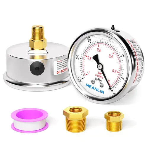 Miniatura 53 de MEANLIN MEASURE - Manómetro de acero inoxidable, relleno de líquido, esfera con cara de 2.5 pulgadas, NPT de 1/4 de pulgada, agua, aceite y gas