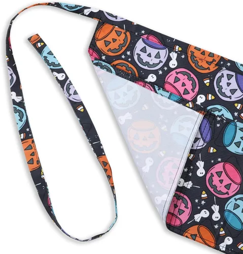 Miniatura 4 de Plum Hill Delantal de cintura de Halloween con bolsillos, medio delantal de calabaza para mujer, delantal de camarera, delantal de servidor