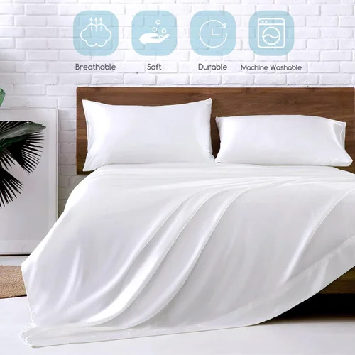 Miniatura 5 de MR&HM Sábanas de satén para cama de tamaño King, juego de 4 piezas de ropa de cama sedosa con bolsillo profundo de 15 pulgadas para colchón