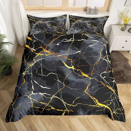 Miniatura 10 de Erosebridal Juego de ropa de cama de mármol líquido azul aguamarina, funda de edredón con estampado de mármol con patrón de mármol abstracto, juego