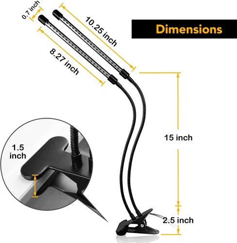 Miniatura 4 de iPower Luz LED de crecimiento con espectro completo para plantas de interior, cuello de cisne ajustable, 5 niveles regulables, 3 modos de Blanco