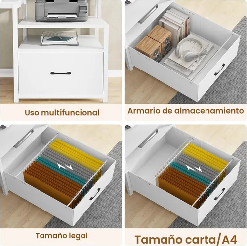 Miniatura 5 de SEDETA Escritorio blanco para computadora con 5 cajones y toma de corriente, escritorio de oficina en casa de 66 pulgadas con cajón de archivos