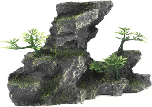 Miniatura 6 de Zerodis Adornos de acuario para acuario, vista de montaña, adorno de piedra, resina de simulación, rocalla, musgo, cueva, paisaje, artificial