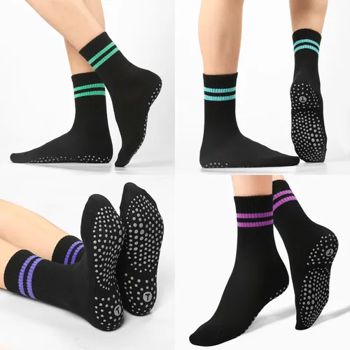 Miniatura 4 de Toes Home Calcetines de pilates para mujer con agarres antideslizantes, calcetines de yoga para barre hospital, calcetines pegajosos, 4 pares