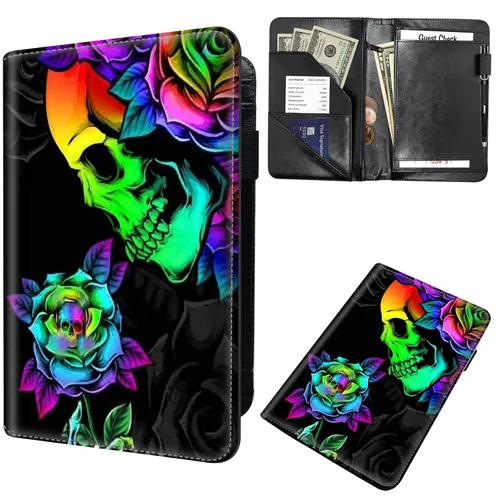Libreta de pedidos para camarera, cartera de cuero con bolsillo con cremallera oculta, soporte para bolígrafos, lindo organizador para camarera y