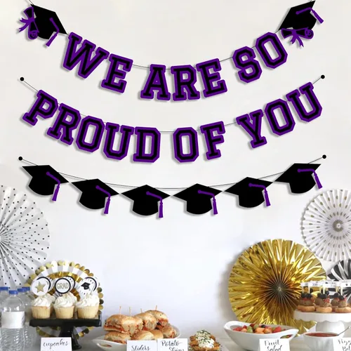 Miniatura 3 de Letrero con texto en inglés «We Are So Proud Of You», decoración para fiesta de graduación, guirnalda de tapa de felicitaciones, letrero de pared