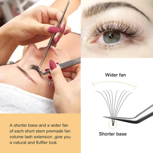 Miniatura 5 de QUEWEL Extensiones de Pestañas Postizas en Abanico, Extensiones de Pestañas Premontadas 8D, 0.07mm de Grosor, Rizado C, Mezcla 8-15mm, Extensiones
