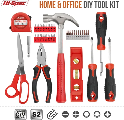 Miniatura 2 de Hi-Spec Juego de herramientas, kit de herramientas para el hogar rojo y juego de herramientas de inicio para el hogar y la oficina, caja