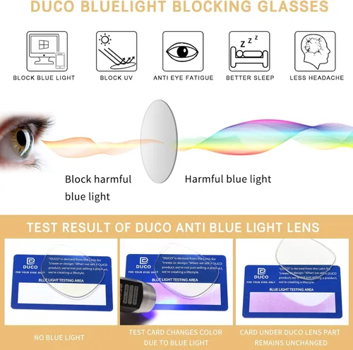 Miniatura 6 de DUCO Gafas superligeras con bloqueo de luz azul para lectura y juegos, anti luz azul, 100% protección UV DC5210