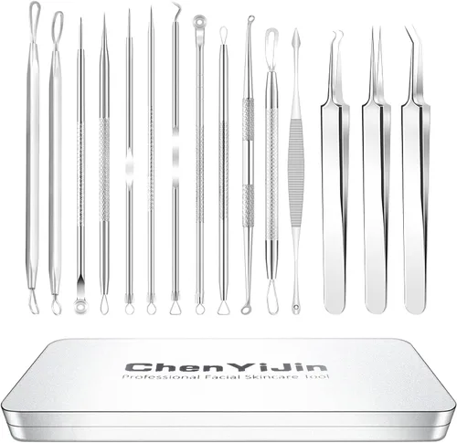 Kit de herramientas para eliminar puntos negros, 15 unidades, extractor de cabeza negra para acné, comedona, espinillas, espinillas, espinillas,