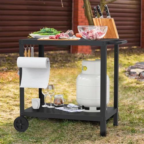 Miniatura 4 de Mesa de parrilla de 32x20 Pulgadas con Dobles Estantes, Carro de Parrilla al Aire Libre para Plancha Blackstone, Carro de Mesa de Horno de Pizza