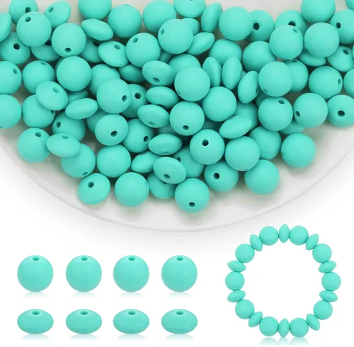 Miniatura 12 de 100 cuentas de silicona de 0.472 pulgadas para llavero, bolígrafo, collar, pulsera, manualidades, goma focal suelta a granel (rosa)