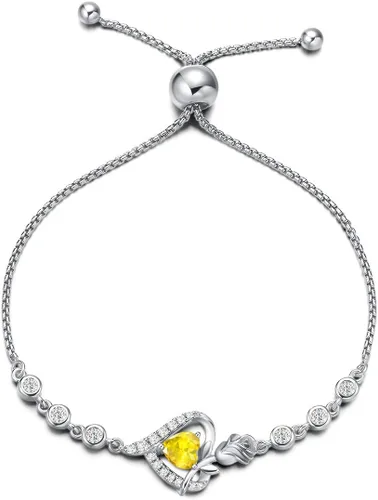 AGVANA Birthstone Bracelet Christmas Gifts for Women Sterling Silver Genuine or Created Gemstone Tennis Bracelet Rose Flower Heart Jewelry