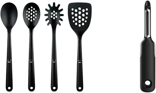 OXO Good Grips - Juego de herramientas de nailon de 4 piezas y pelador giratorio Good Grips