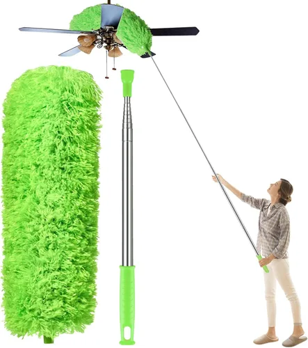 Miniatura 10 de Plumeros para limpiar ventilador de techo alto, plumero de microfibra de plumas Newliton con poste de extensión telescópico de 30" a 100", plumero