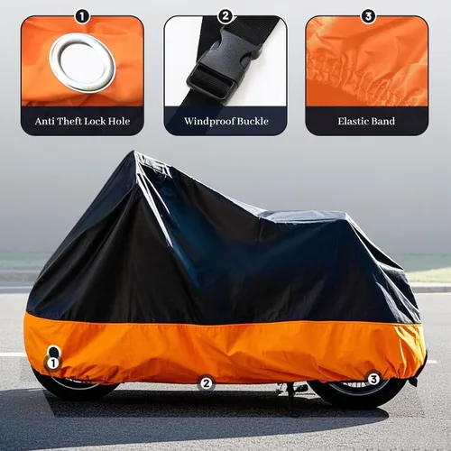 Miniatura 2 de XYZCTEM Cubierta para motocicleta para todo el año, negra, impermeable, para sol, se adapta hasta motores de 97" (Tamaño X y orificios de bloqueo)