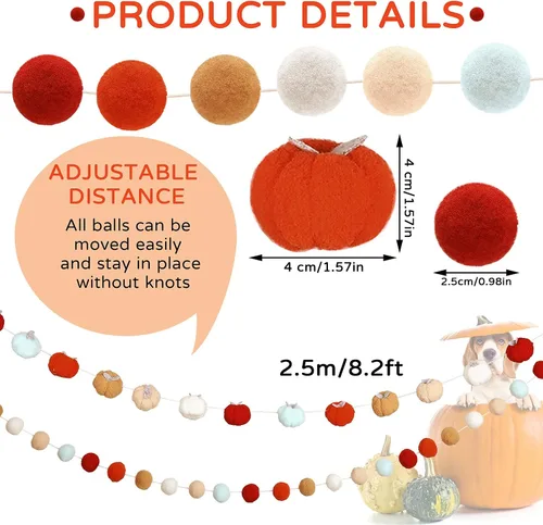 Miniatura 2 de Guirnalda de bolas de fieltro de calabaza pequeña, guirnalda de pompones de calabaza, pancarta de fieltro de calabaza, decoración de bola para Atumn