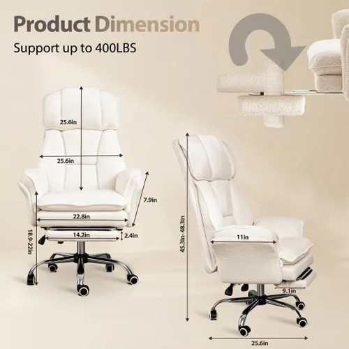 Miniatura 2 de Silla de oficina grande y alta, silla ergonómica ejecutiva para juegos de computadora con reposapiés, reposabrazos abatibles para mascotas y espacio
