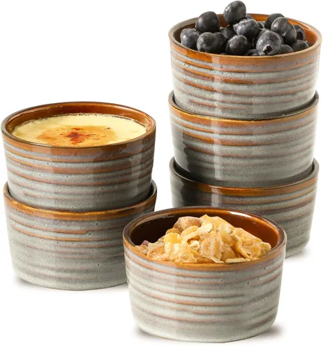 Miniatura 15 de Hasense Ramekins de 8 oz Aptos para Horno para Crème Brûlée, Juego de 6 Platos de Soufflé de Cerámica Aptos para Horno, Cuencos de Porcelana