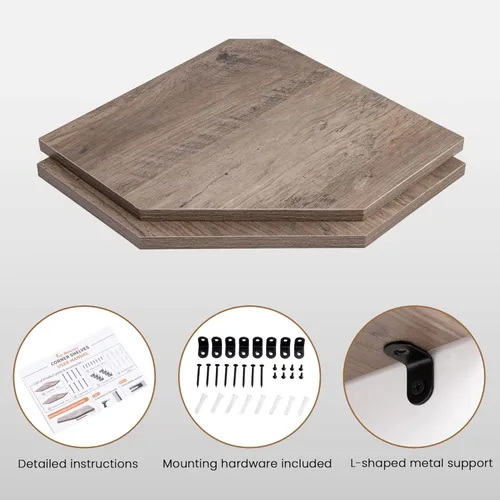 Miniatura 5 de Estante esquinero para montaje en pared, estantes de esquina flotantes, juego de 3 estantes de pared esquineros, estantes de almacenamiento de pared
