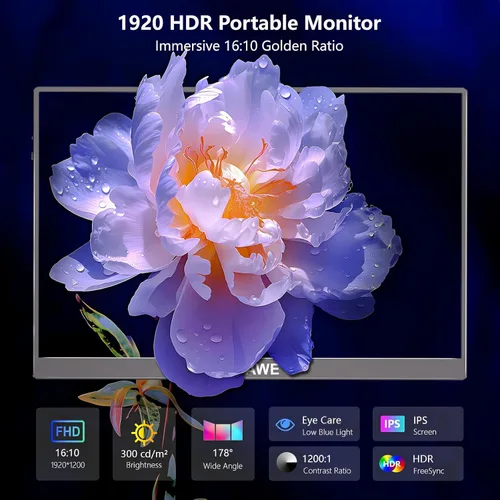 Miniatura 2 de WUAWE Monitor Portátil de 16 pulgadas 1920x1200P 16:10 IPS Monitor de viaje para laptop con soporte integrado, control 100% sRGB USB-C HDMI