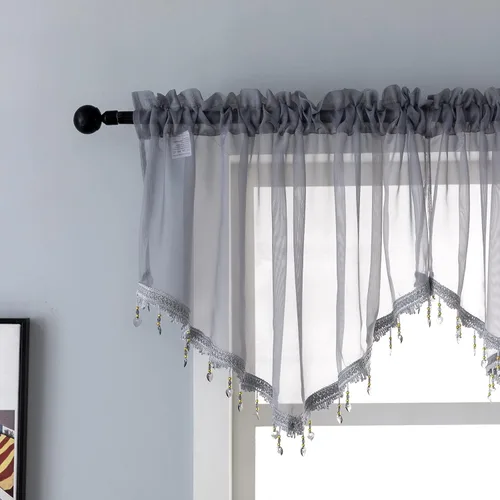 Miniatura 8 de PearAge Cortinas Cenefa Transparente con Cuentas para Sala de Estar, Cenefa de Ventana de Granja con Bolsillo para Barra, Cenefa de Cortina de Gasa