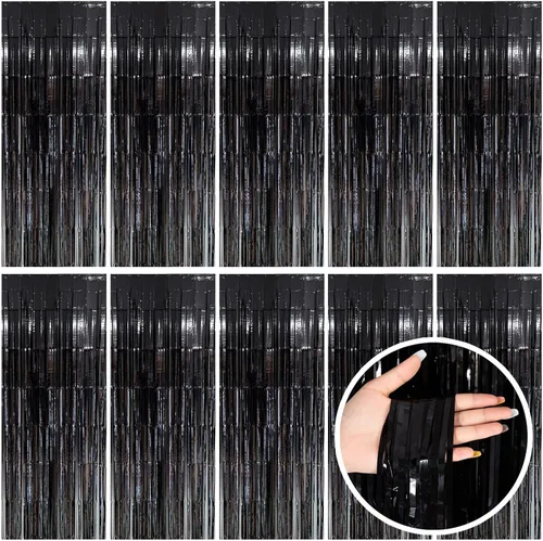 Miniatura 13 de Cortinas de Flecos de Aluminio con Serpentinas Negras para Telón de Fondo de Fiesta Serpentinas de Aluminio para Decoraciones de Cumpleaños