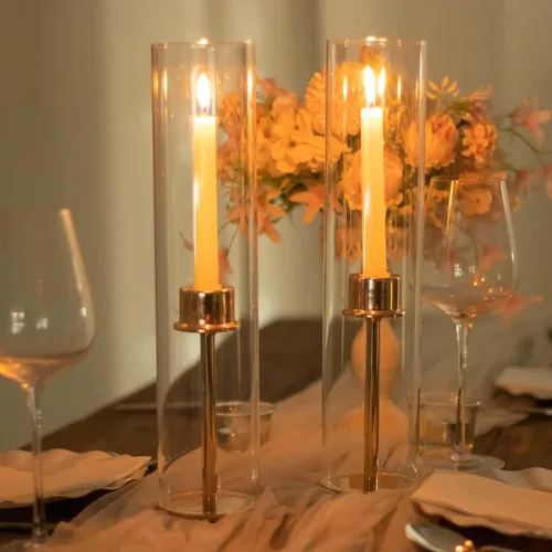 Miniatura 8 de Efavormart Paquete de 2 Portavelas Candelabro Transparente de 18", Pantalla de Vidrio para Vela, Pantalla de Vela Huracán de Extremo Abierto