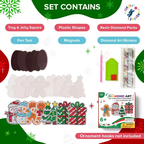 Miniatura 5 de Little Jupiter Juego de adornos de Navidad con imán y diamantes para niños, 16 piezas, manualidades de Navidad para niños, kits de adornos de Navidad