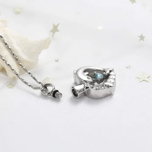 Miniatura 30 de Yinplsmemory Collar de urna de corazón de delfín para cenizas para mujer, colgante de urna de corazón de cristal, collar de recuerdo de cenizas