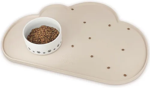 Ptlom - Alfombrilla de silicona para alimentación de mascotas para perros y gatos, alfombrilla para comedero con bordes altos, antideslizante, Beige