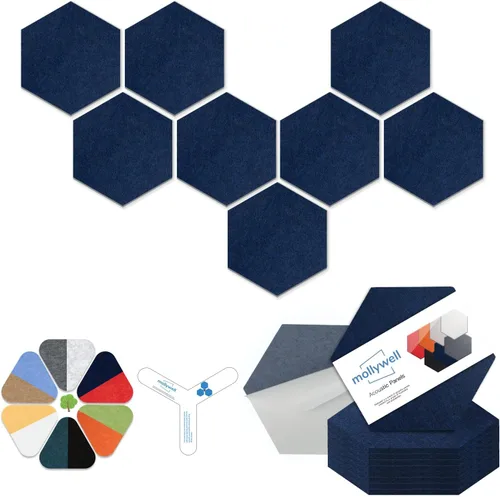 Miniatura 20 de Mollywell Paneles acústicos hexagonales, de alta densidad, insonorizantes, azulejos de fieltro decorativos para reducción de ruido para techos