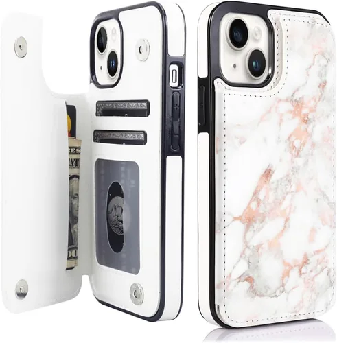 Miniatura 47 de uCOLOR Funda compatible con iPhone 15 de 6.1 pulgadas con ranura para tarjetero, función atril, doble cierre magnético y bloqueo RFID, funda de 6.1
