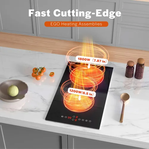 Miniatura 3 de Empava Placa de cocina eléctrica de infrarrojos de 2 quemadores, estufa eléctrica integrada de 3000W para la cocina, 208~240V con cableado fijo, sin