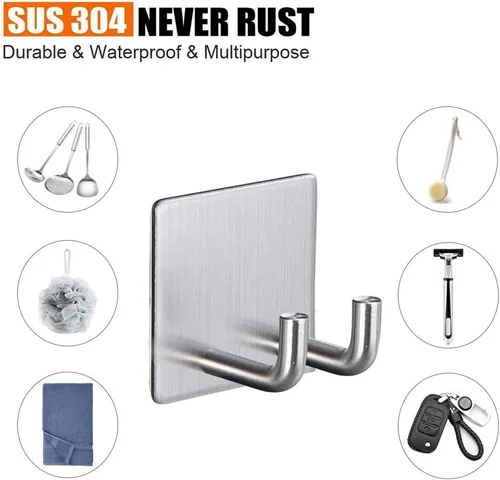 Miniatura 5 de Ganchos adhesivos, gancho de acero inoxidable para toallas de baño, colgador de pared resistente, impermeable, antideslizante, doble gancho