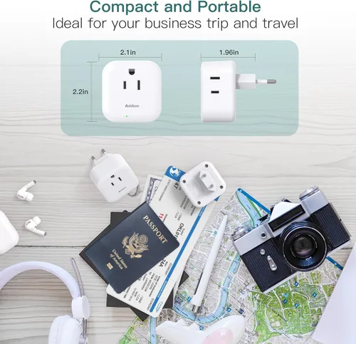 Miniatura 3 de Paquete de 2 adaptadores de enchufe de viaje europeos, adaptador de enchufe de Estados Unidos a Europa con 3 tomas de corriente, 3 puertos de carga
