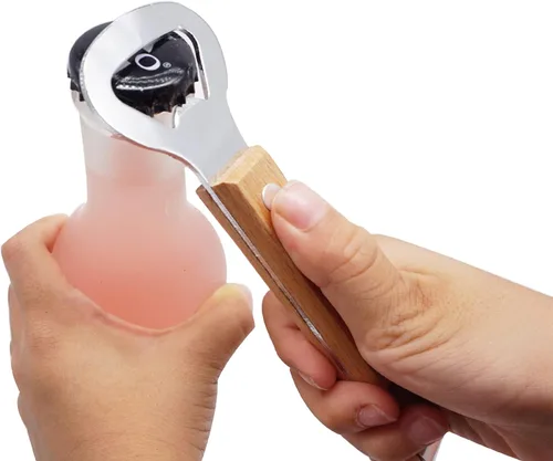 Miniatura 4 de HANCELANT Abrebotellas con punzón para latas, abridor de latas manual de acero inoxidable, paquete de 3 Madera clara