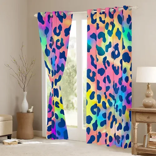 Miniatura 3 de Feelyou Cortinas de ventana de leopardo para decoración de dormitorio, cortina de guepardo africano, diseño de leopardo arcoíris, cortinas de Multi