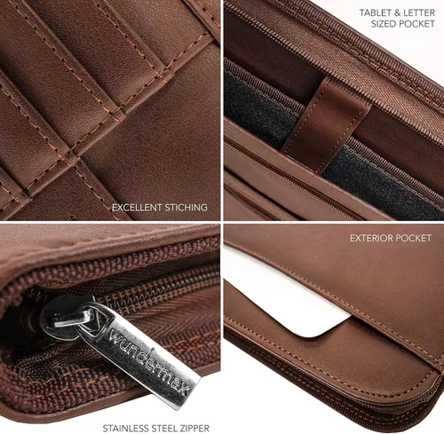 Miniatura 5 de Wundermax Cartera de piel sintética vegana con cremallera, organizador de cuaderno de negocios para currículum - Padfolio para hombres y mujeres