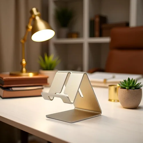 Miniatura 4 de Soporte de teléfono celular de aleación de aluminio dorado, soporte para teléfono celular, soporte de escritorio de aluminio sólido universal